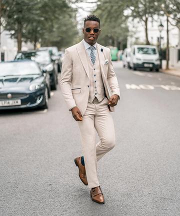 Cavani Caridi Slim Fit Beige Check Three Piece Suit - Image 8