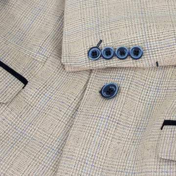 Cavani Caridi Slim Fit Beige Check Three Piece Suit - Image 7