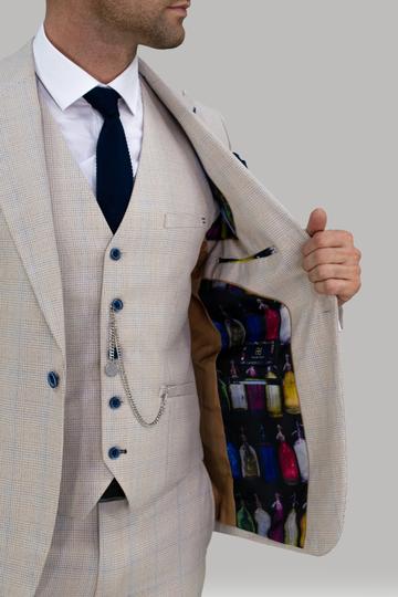 Cavani Caridi Slim Fit Beige Check Three Piece Suit - Image 3