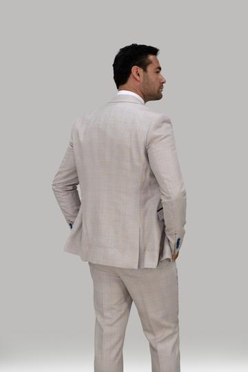 Cavani Caridi Slim Fit Beige Check Three Piece Suit - Image 2