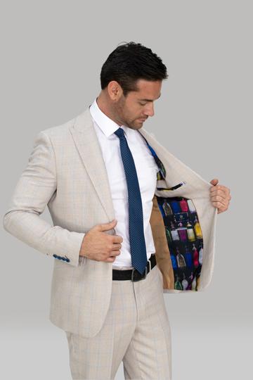 Cavani Caridi Slim Fit Beige Check Three Piece Suit - Image 6