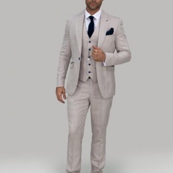 Cavani Caridi Slim Fit Beige Check Three Piece Suit