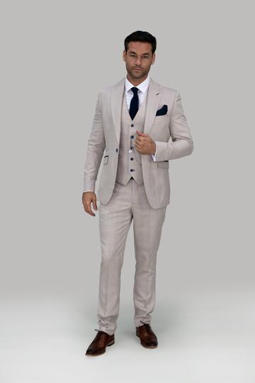 Cavani Caridi Slim Fit Beige Check Three Piece Suit