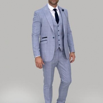 Cavani Caridi Slim Fit Sky Check Three Piece Suit