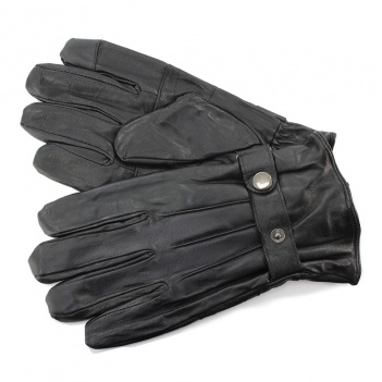 Black Leather Smart Touch & Wrist Strap Gloves