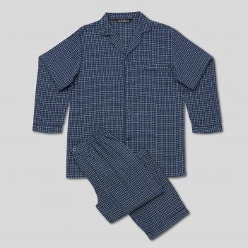 Standard Fit Navy With White Check Brushed Cotton Pyjama Set