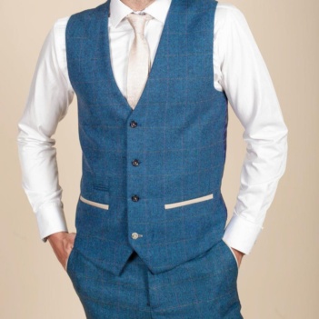 Marc Darcy Len Dion Blue Tweed Check Waistcoat