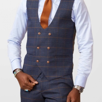 Marc Darcy Jenson Marine Check Double Breasted Waistcoat