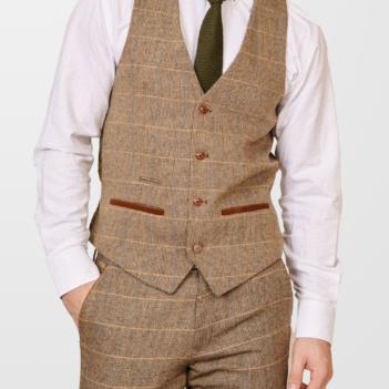 Marc Darcy Ted Tan Tweed Single Breasted Waistcoat