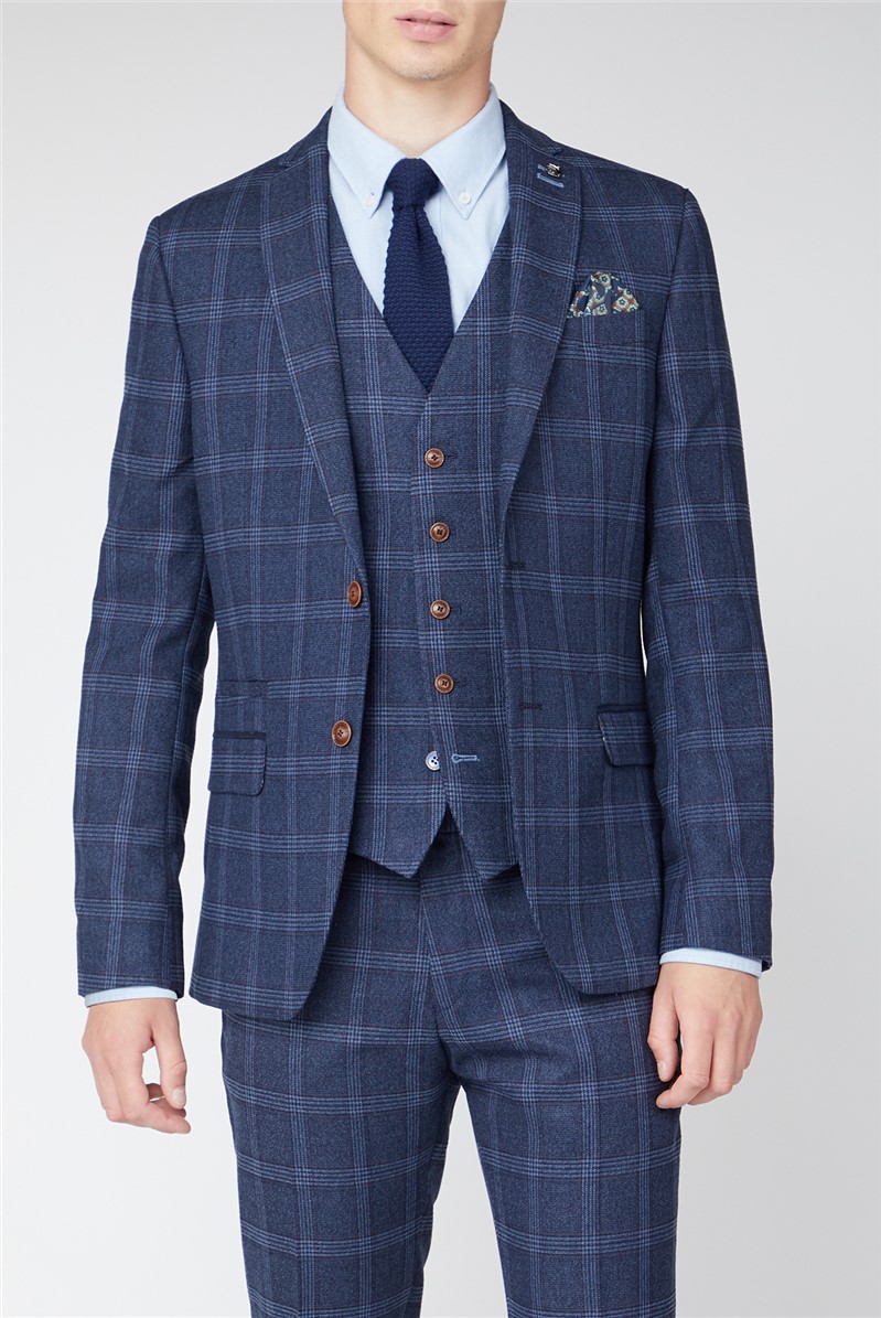Slim Fit Navy Tweed with Blue Overcheck Suit