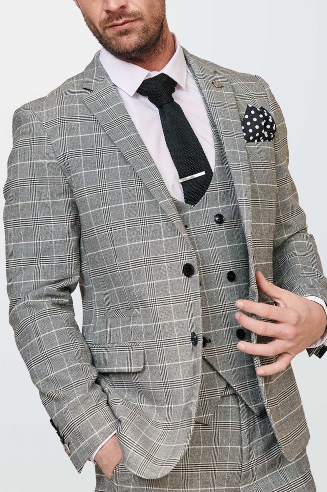 Marc Darcy Ross Slim Fit Grey Check Jacket/Blazer