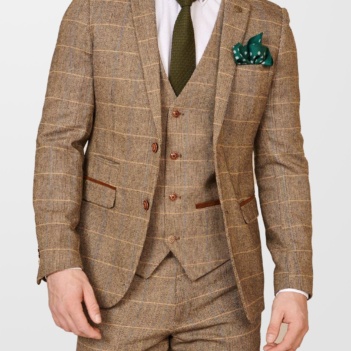Marc Darcy Ted Tan Check Tweed Herringbone Jacket Blazer